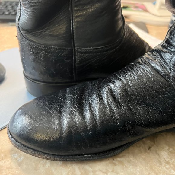 Vintage Lucchese 2000 Hand Made Black Ostrich Dress Roper Boot - Picture 9 of 12